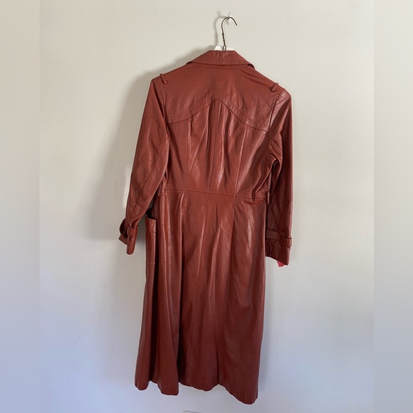 Burgundy real leather long coat - Picture 2 of 4